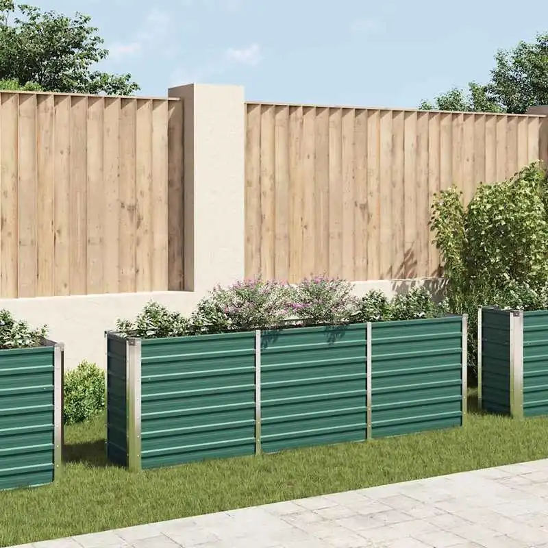 Bac à plantes surélevé en acier galvanisé 240×40×77 cm vert, jardinière en acier résistant aux intempéries au look rustique, durable pour la culture d'herbes aromatiques, de légumes et de plantes ornementales dans la cour ou sur la terrasse.