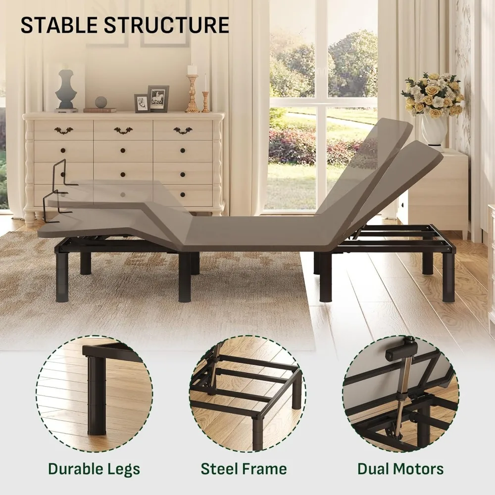 Verstellbarer Bettrahmen in Queen-Size-Größe, elektrische Basis mit verstellbaren Bettbeinen, Tagesdecke aus Oxford-Stoff, Fernbedienung