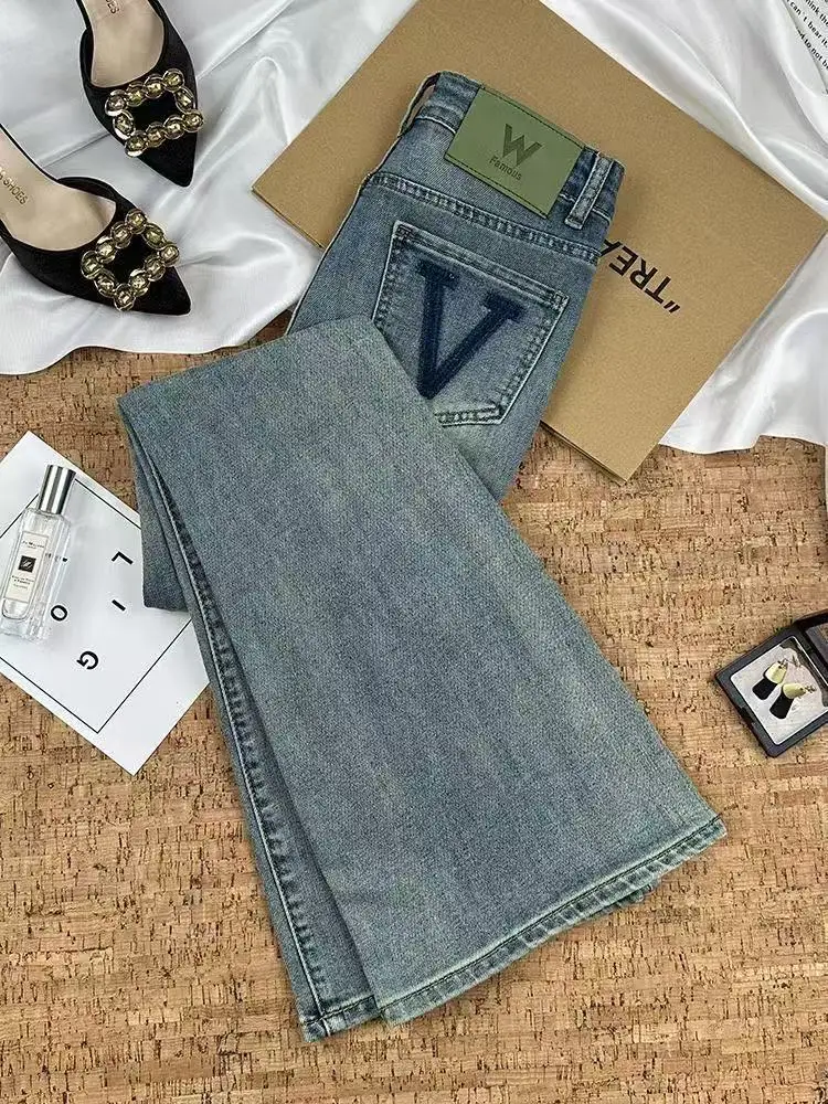 جينز جميل عالي الجودة للنساء بمزاج ربيعي عالي الخصر للتخسيس متعدد الاستخدامات سروال غير رسمي للمكتب للسيدات من قماش الدنيم