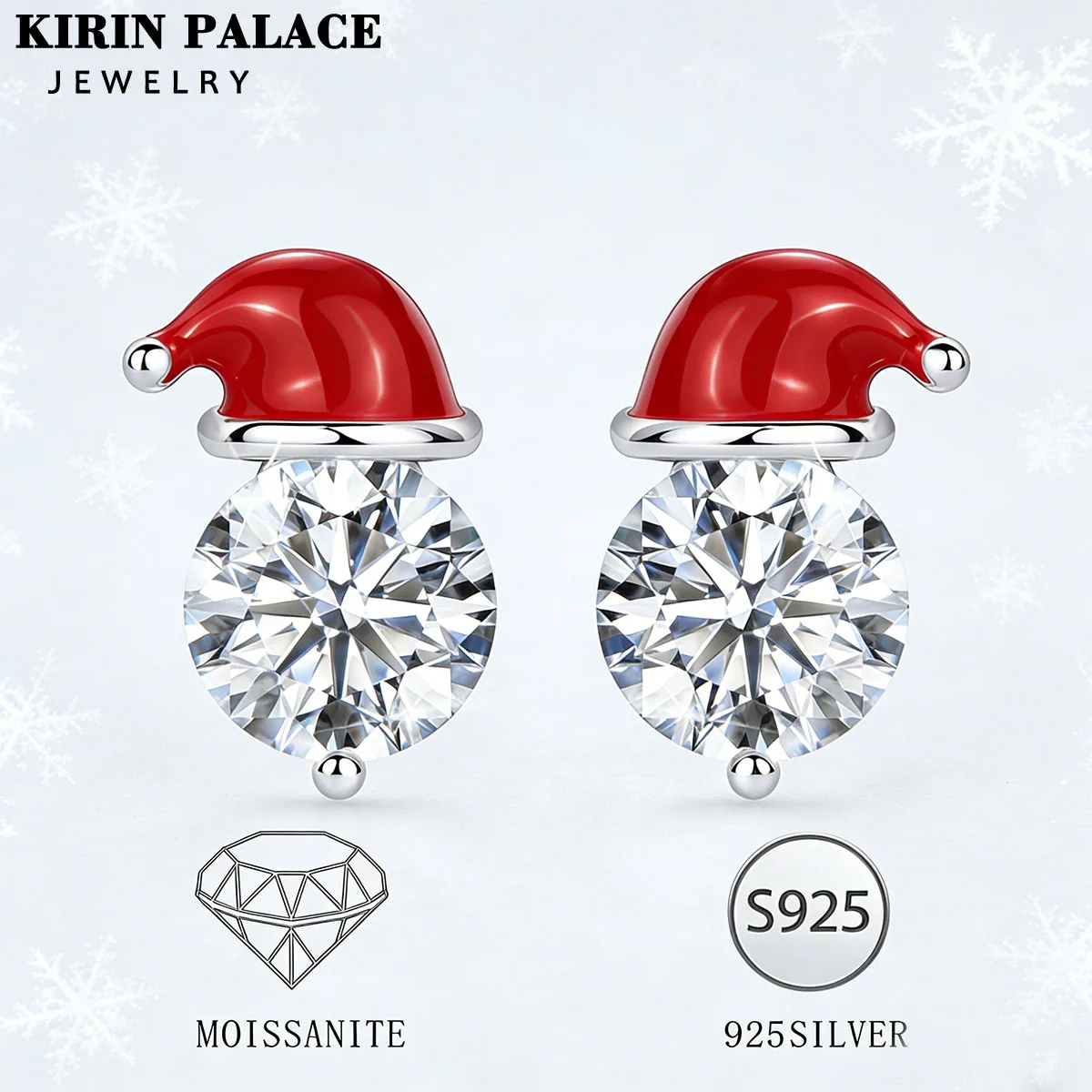 

New 925 Sterling Silver Santa Hat Shaped Earrings 1CT VVS1 Round Moissanite Classic Jewelry for Women New Year Holiday Gifts