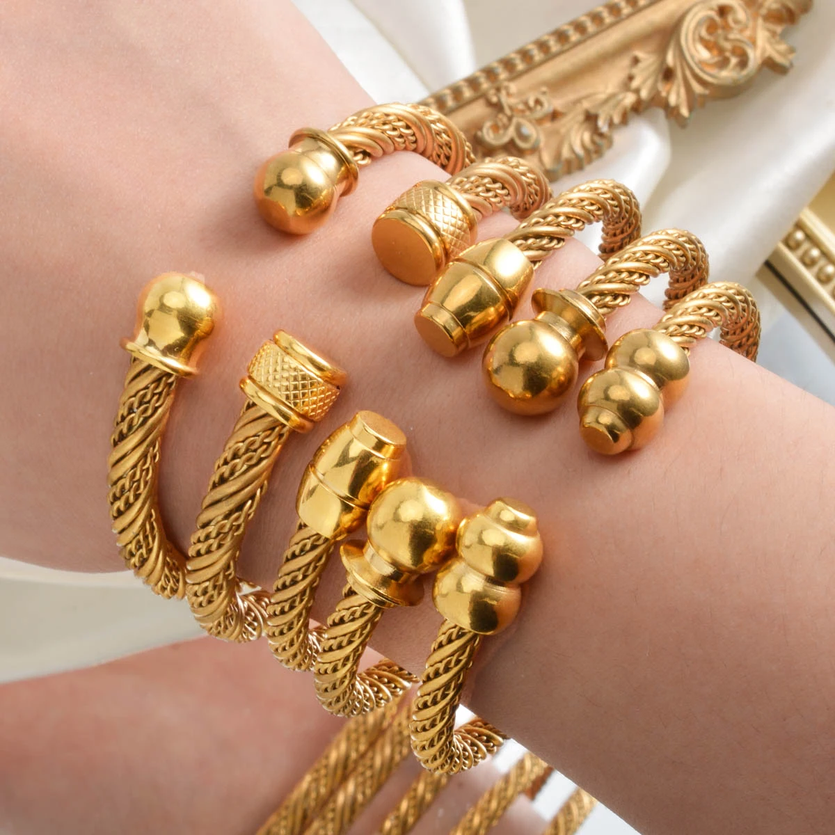 Edelstahl Gold Farbe Draht Knoten Armband Luxus Hip Hop Frauen Männer Offene Manschette Armreif Pulseira Bileklik Schmuck Geschenke