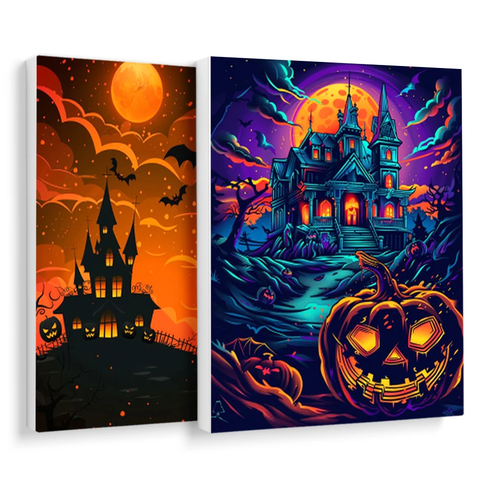 

RUOPOTY Diy Painting By Numbers Castle Halloween With Frame Art Supplies Picture Frame Markers By Numbers Living Room Decoration