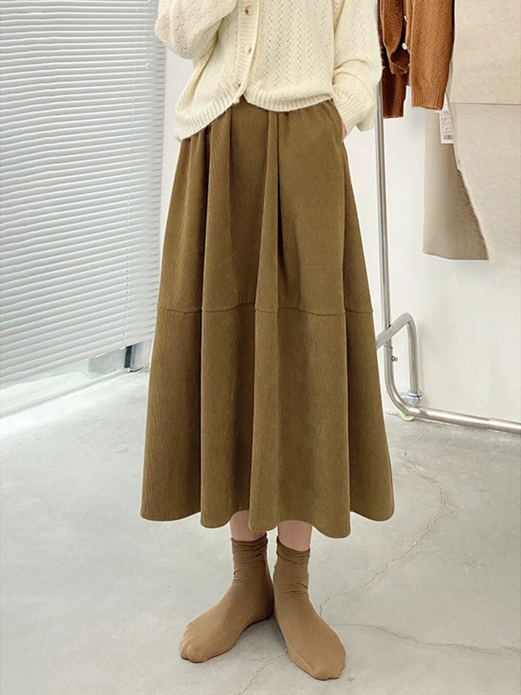 

Ретро-юбка миди из вельвета А-силуэта, женская, модная, синяя, стройнящая, скрывающая бедра, юбка-солнце в корейском стиле для повседневной носки