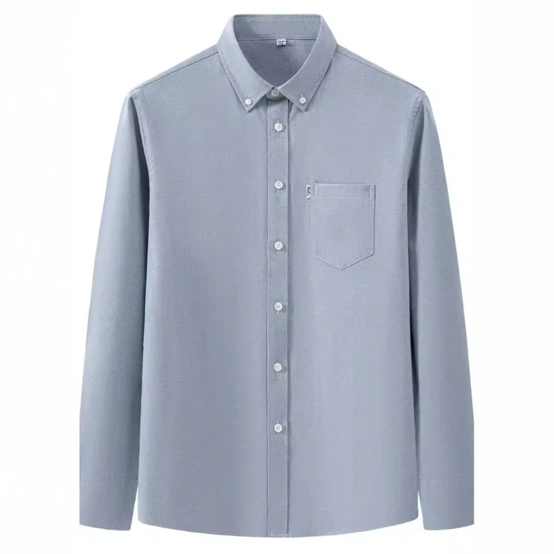 Man Shirts Long Sleeve Cotton Casual Oxford Men Short Sleeved Shirt 100% Cotton Solid Color Business Casual Pocket White Shirt