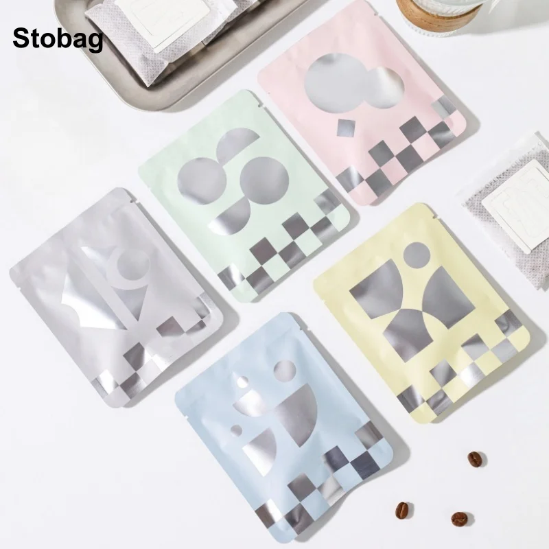 

StoBag 100pcs Coffee Bag Packaging Ear Hanging Aluminum Foil Pocket Sealed for Beans Tea Powder Storage Pouches Portable