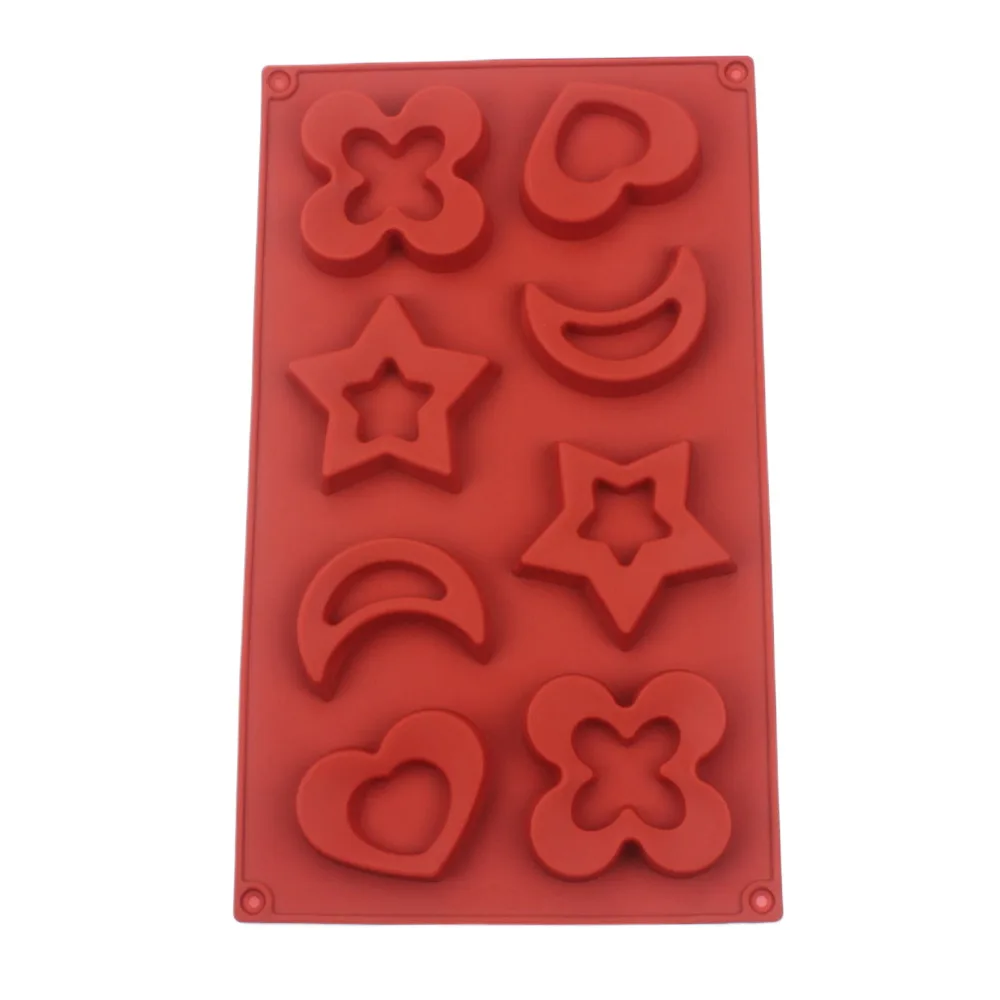 Multi Shapes Hollow Silicone Baking Mold 8 Cavity Four-Leaf Clover Love Heart Star Moon Mould Handmade Chocolate Gummy Ice Mold