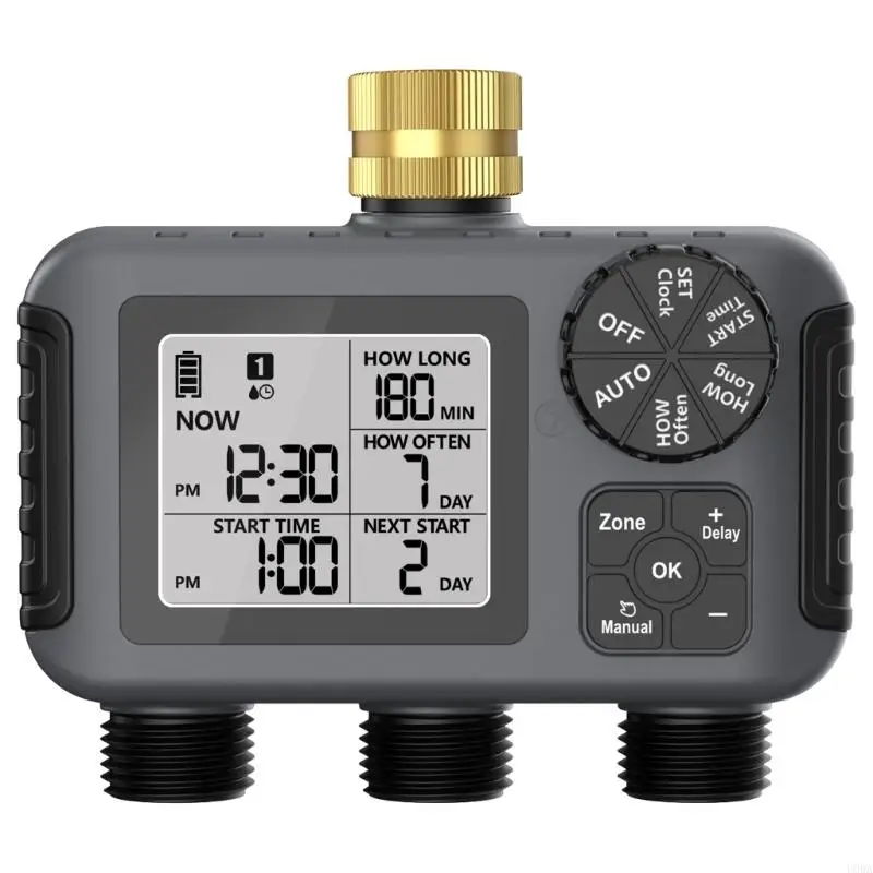 

Automatic Garden Watering System Double Hose Timer Intelligent Irrigation Device Large LED Display ABS Material Outdoor Plant