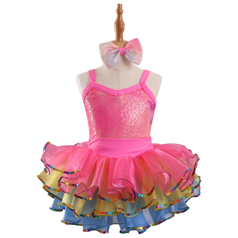 

Girls' Pink Sequin Ballet Dress with Layered Tulle Skirt and Flower Headpiece Cross Back Dance Costume