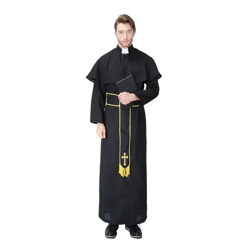 Halloween Priest Monk Robe Godfather Missionary Church Clergyman Costume