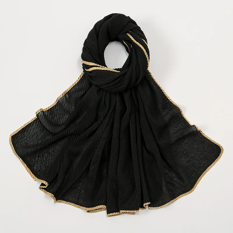 Winter Plain Solid Crinkle Gold Viscose Scarf Lady Wrinkle Soft Shawls And Wraps Pashmina Stole Bufandas Muslim Sjaal 165*65Cm