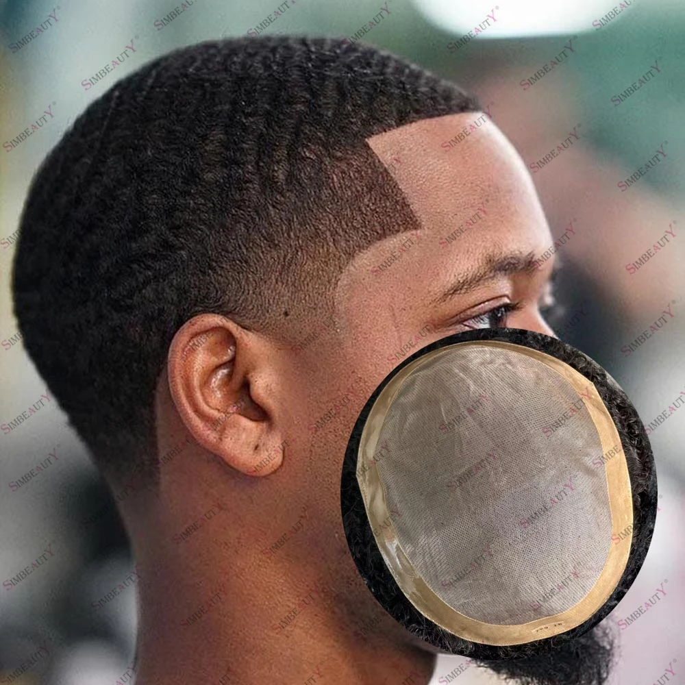 غير قابل للاكتشاف غرامة أحادية الأفرو الأسود الرجال موجة عميقة الشعر المستعار الإنسان لتساقط الشعر الأفرو الرجال الشعر الاصطناعية نظام شعر مستعار تنفس #1