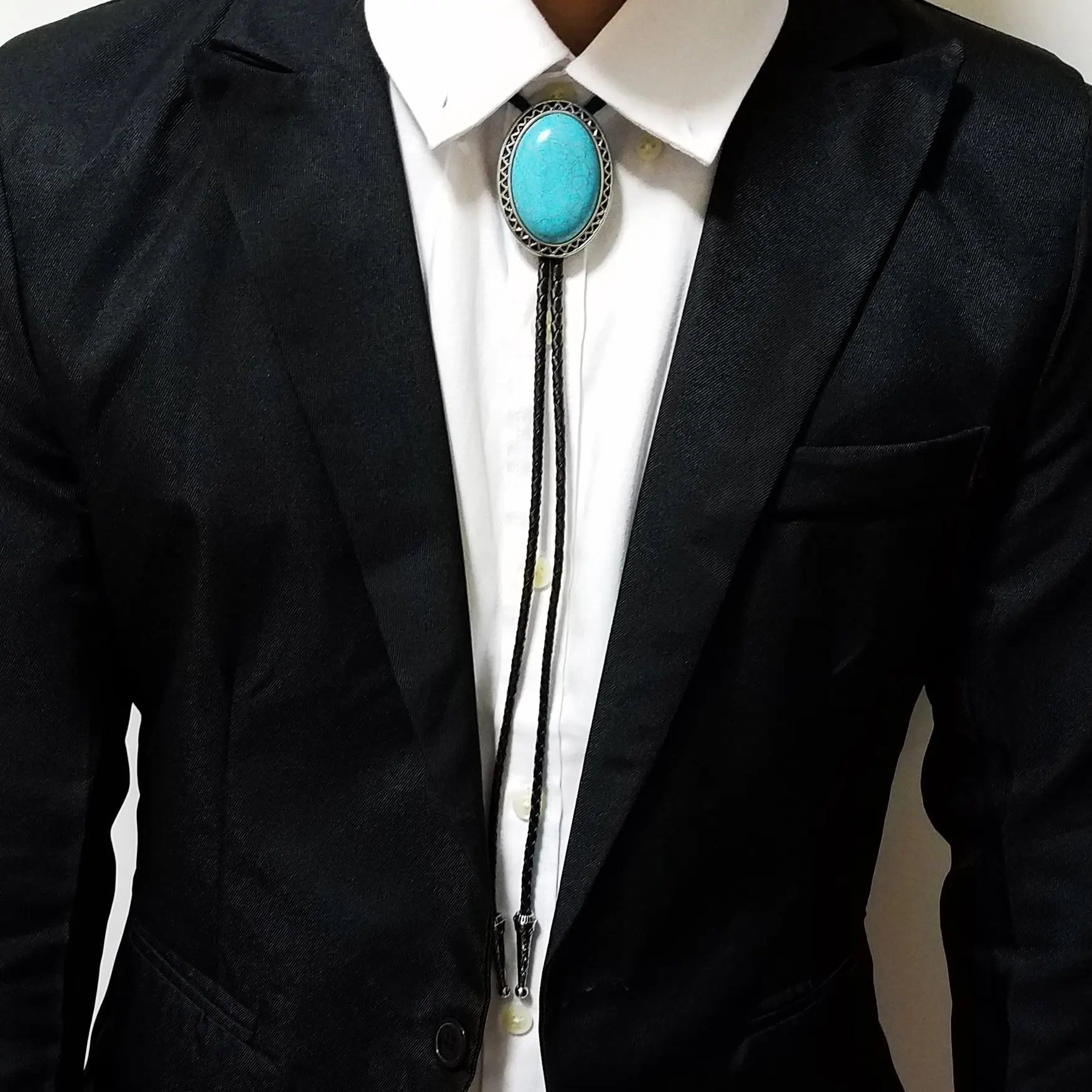 Naturel stone Genunie Leather Bolo Tie Native Western Bola Tie  Indian Cowboy Western Cowgirl leather rope zinc alloy necktie