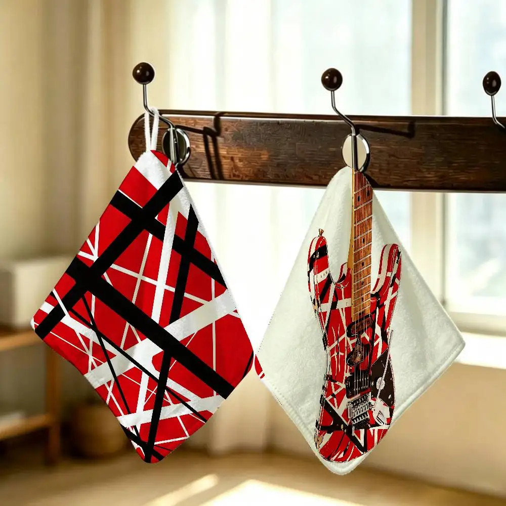 Cool Eddie Van Halen Pattern Polyester Cotton Daily Towel Hanging Kitchen Hand Wiping Cloth Durable for Whole House Use