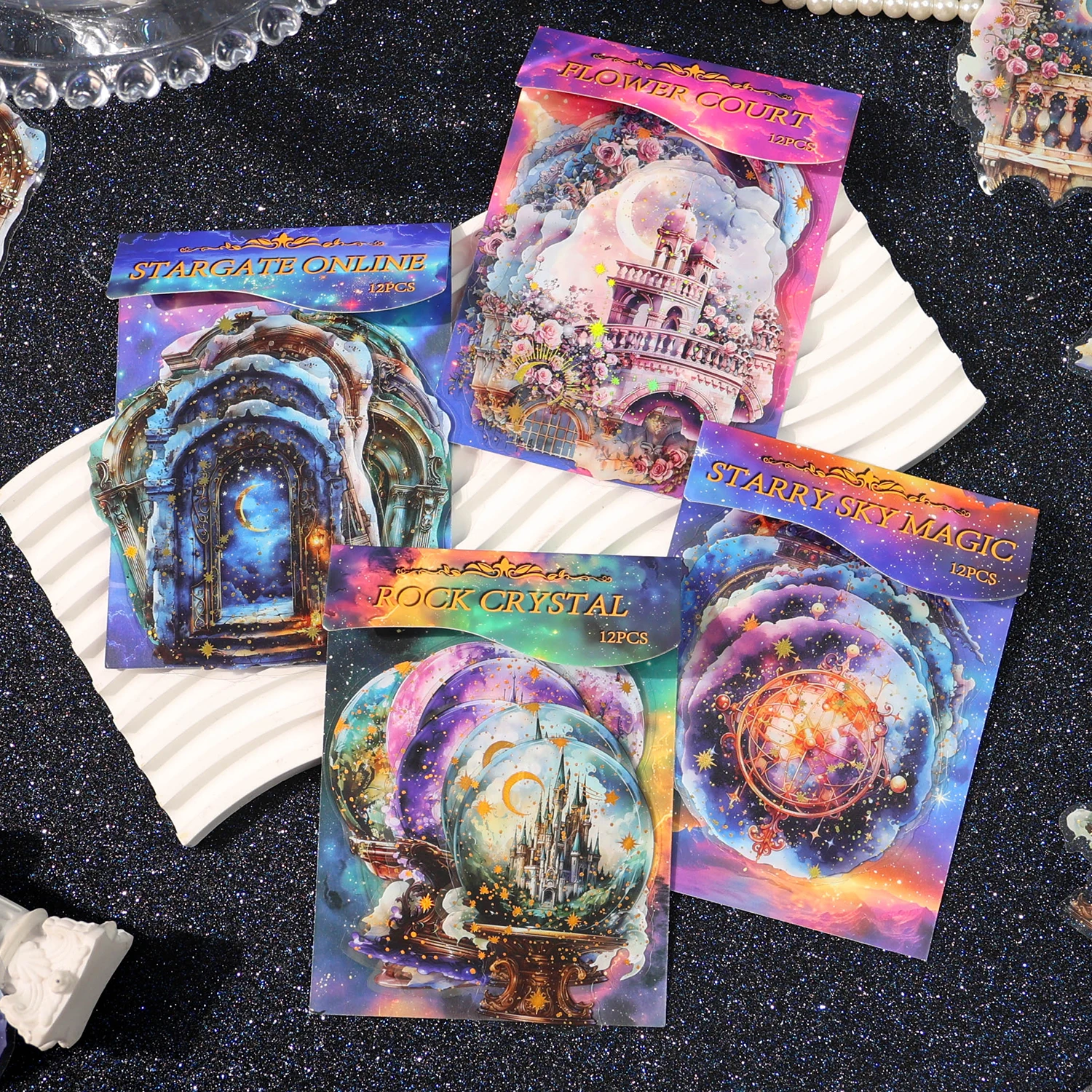 12 pcs Vintage fantasy starry sky fantasy theme PET sticker package ledger material decorative primer sticker notes Diary Album