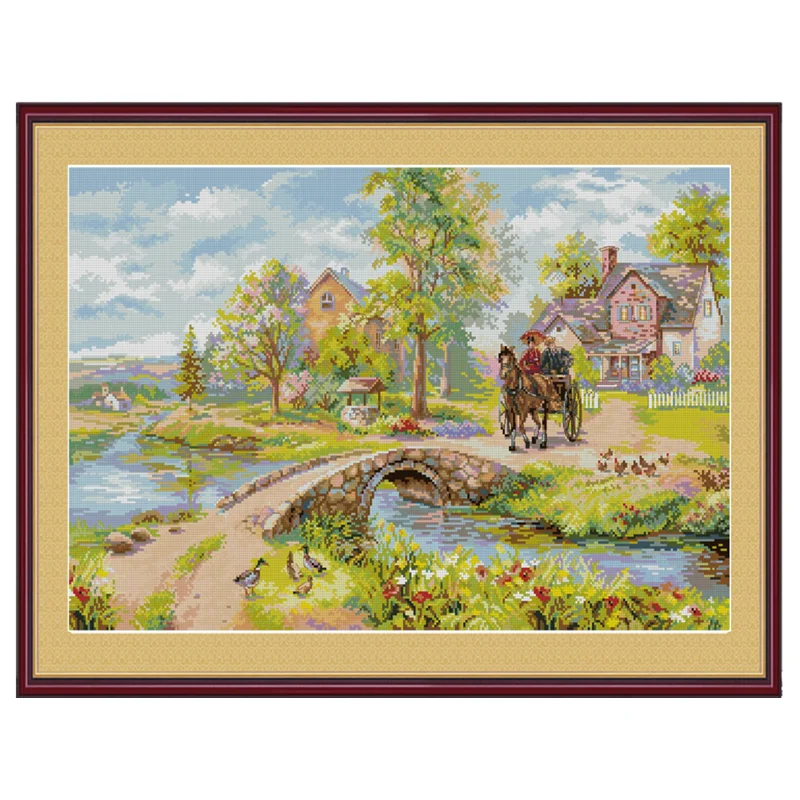 

For the cross-stitch set of the landscape Sunday trip, you can choose the full-stitch printed hand-embroidered material package