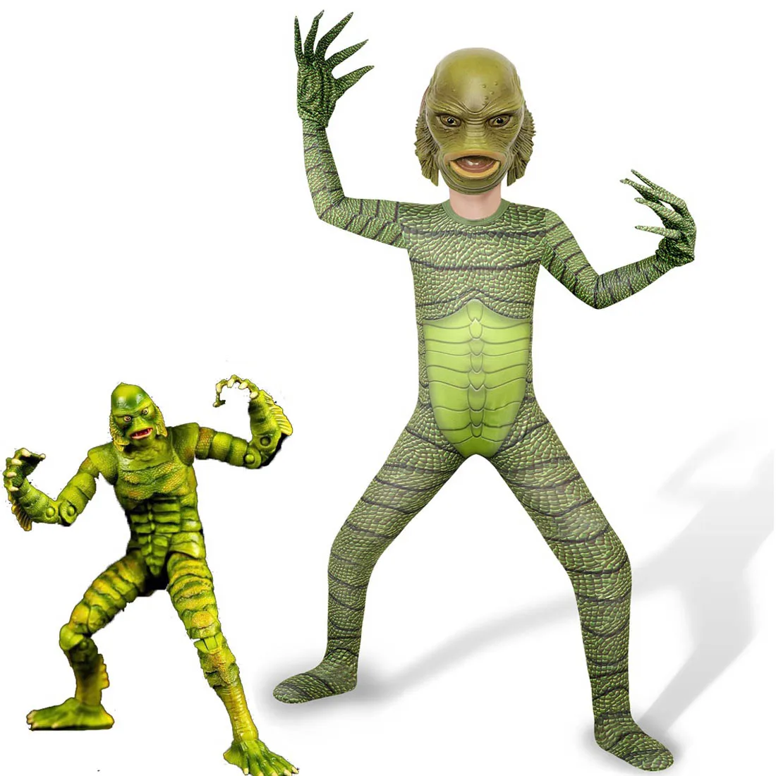 Creature From The Black Lagoon Halloween Costumes Kids Boys Fish Monster Cosplay Bodysuit Girls Horror Jumpsuits Party Clothing