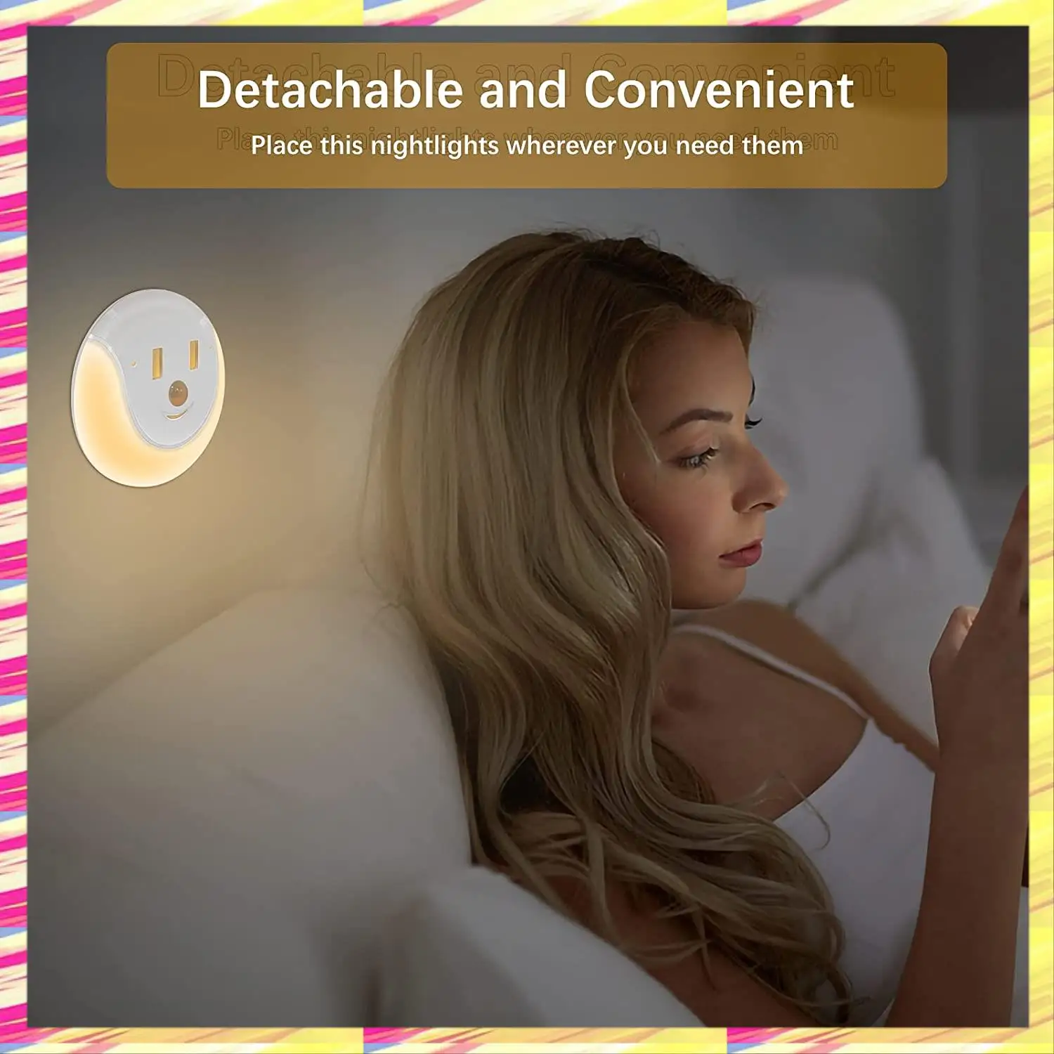 ABJJ LED Night Light With Motion Sensor, Rechargeable USB Smile Night Lamp With 3 Modes, Light For Bedroom, Pack Of 2