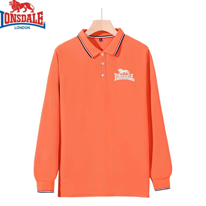 LONSDALE-Men's Long Sleeve Polo Shirt, Breathable, Embroidery, High Quality, Casual, Sporty, High Quality, Summer