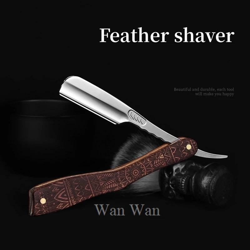 

Retro Manual Shaving Razor Men's Folding Shaver Feather Safety Blade Hair Salon Beard Trimmer Patterned Wooden Handle Y0419