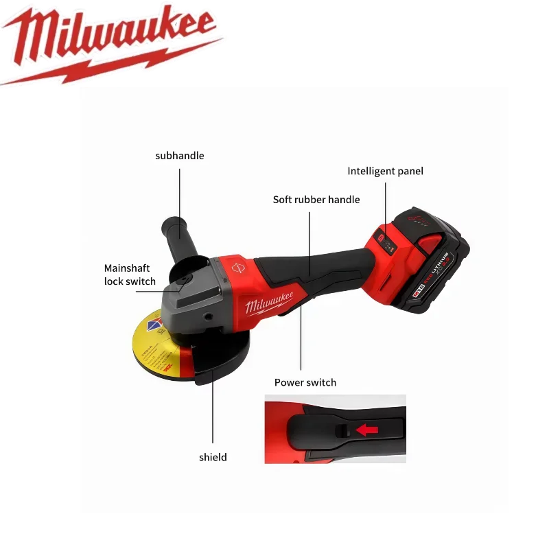 ميلووكي 125 مللي متر فرش زاوية طاحونة تلميع آلة قطع لا قفل مجداف التبديل أدوات كهربائية لاسلكية #4