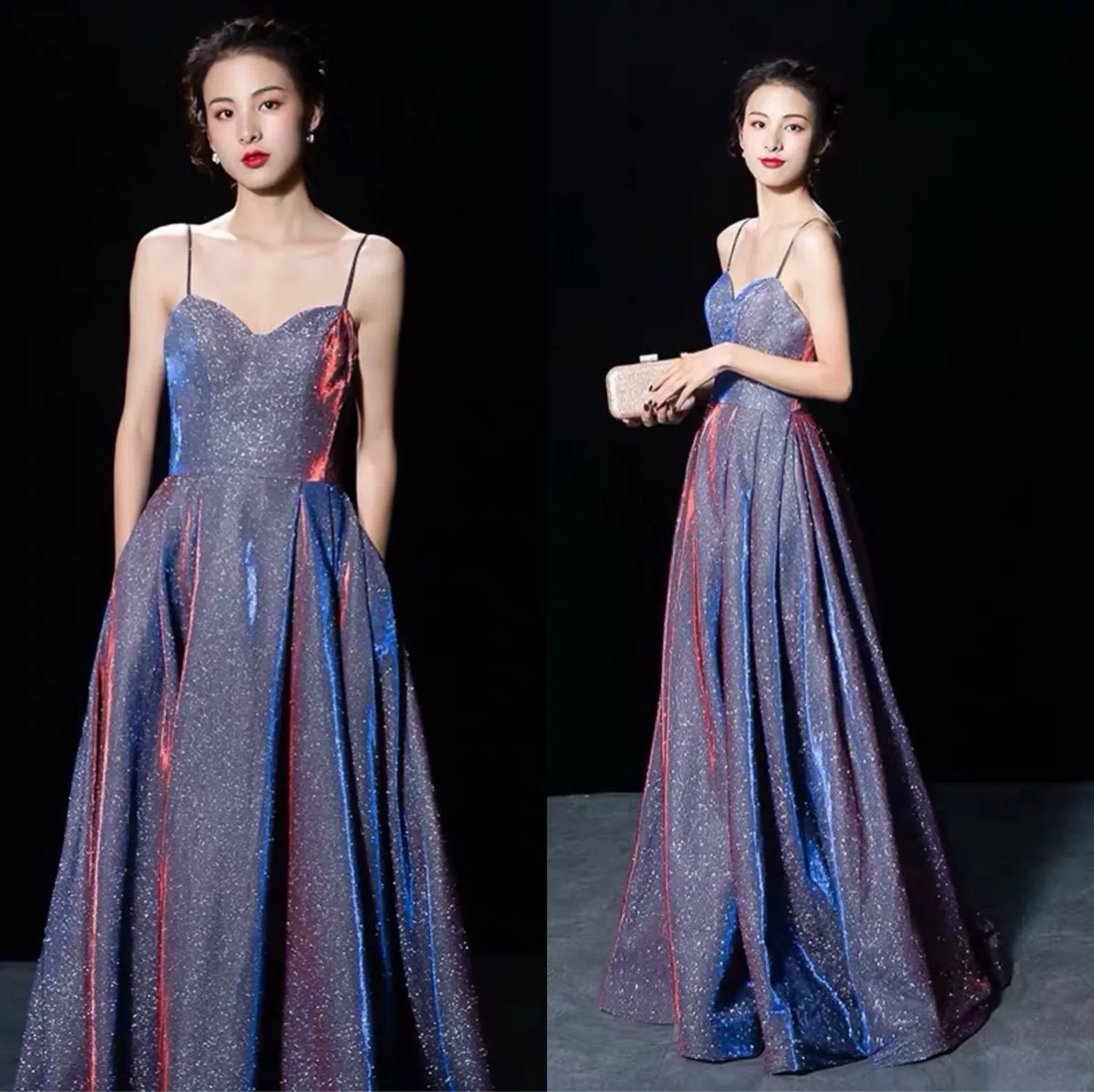 

2024 New Bar Mitzvah Banquet Noble Elegant Sexy Skinny Celebrity Starry Sky Long Dress Temperament Evening Dress Women