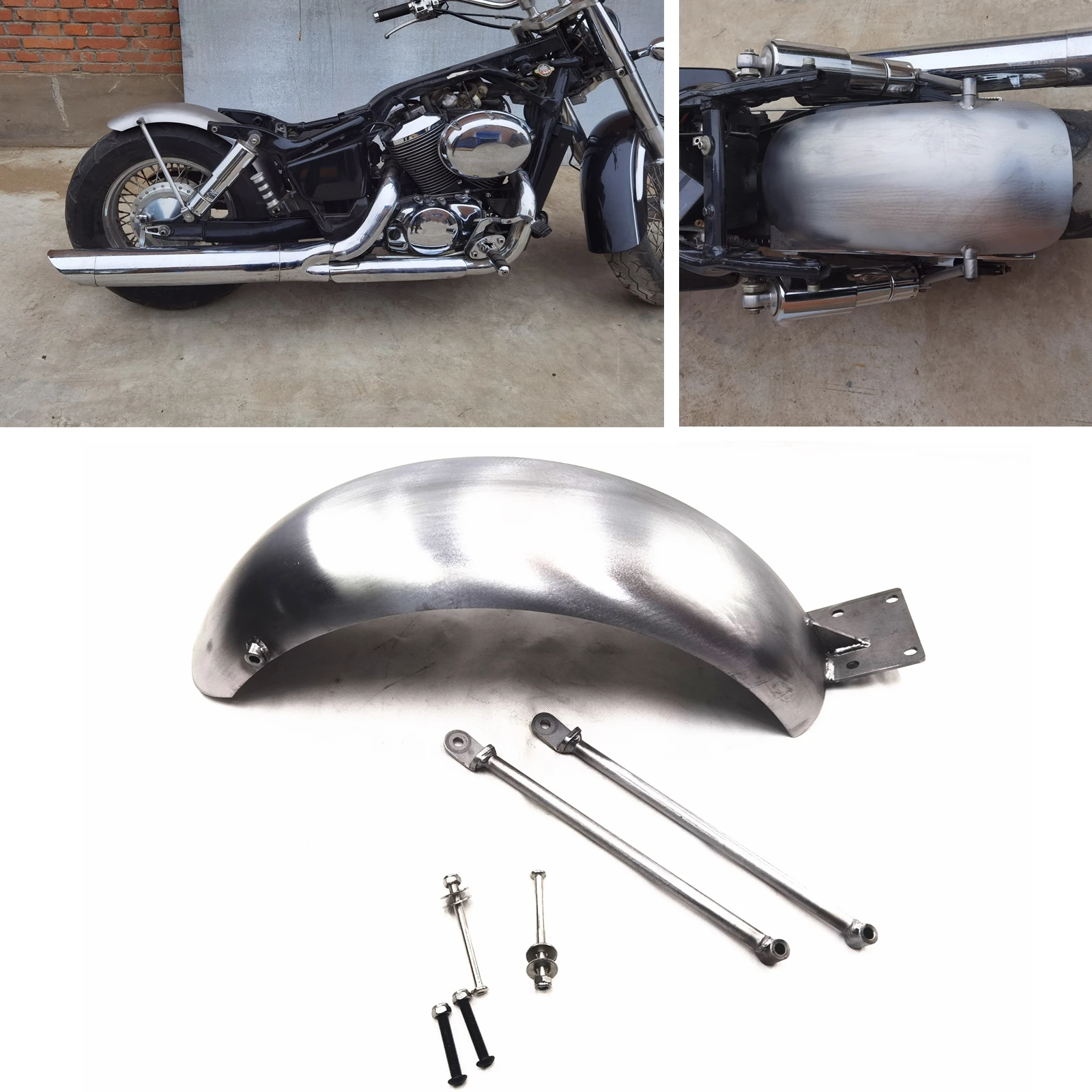 

Silvery Handmade Rear Wheel Fender Plate Mudguard Guard Flap Cover With Bracket For Honda SHADOW 400 750