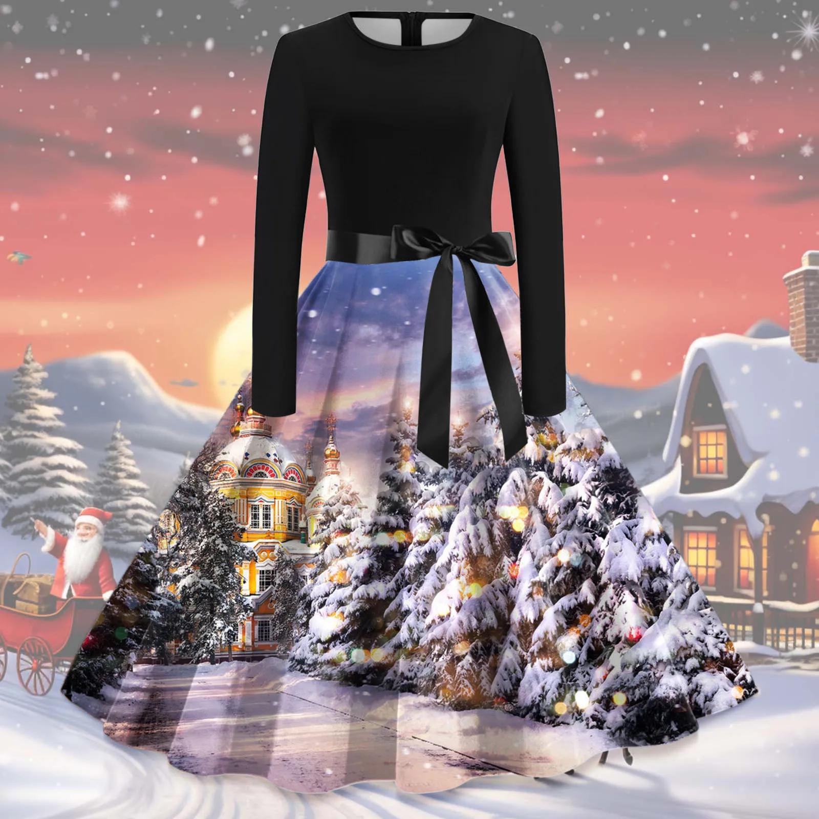 Koronkowe sukienki z paskiem Vestido Evening Party Prom Beach Dress Xmas Women Vintage Long Sleeve O Neck Christmas Dresses Plus Size