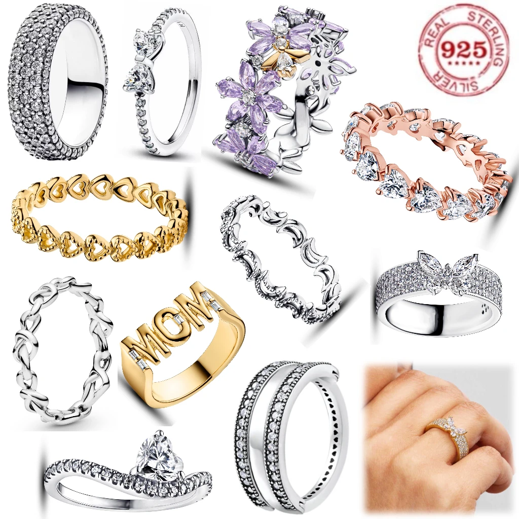 Luxurious 925 sterling silver luxury leaf heart-shaped romantic flower minimalist gorgeous zircon ring women DIY fine jewelry