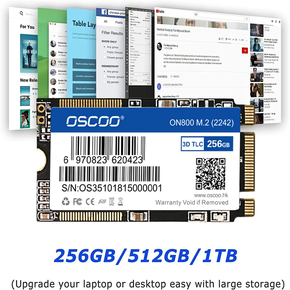 Oscoo ssd m2 sata 2242 m.2 ngff ssd 128gb 256gb 512gb hdd disco rígido de estado sólido interno para computador portátil desktop