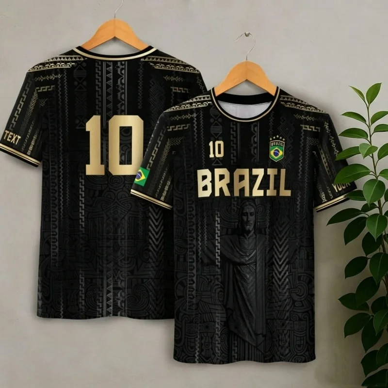 Neues Brasilien 10 Fußballtrikot Herren Atmungsaktives Schnelltrocknendes Fußballshirt Personalisierte Sportbekleidung Fan-Training Eltern-Kind-Tops