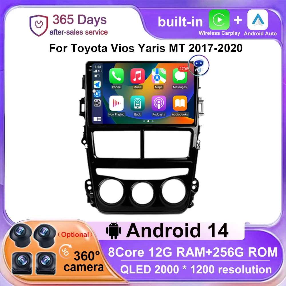 

Android 14 For Toyota Vios Yaris MT 2017 2018 2019 2020 Car Radio Multimedia Video Player Navigation GPS Stereo Carplay Auto DSP