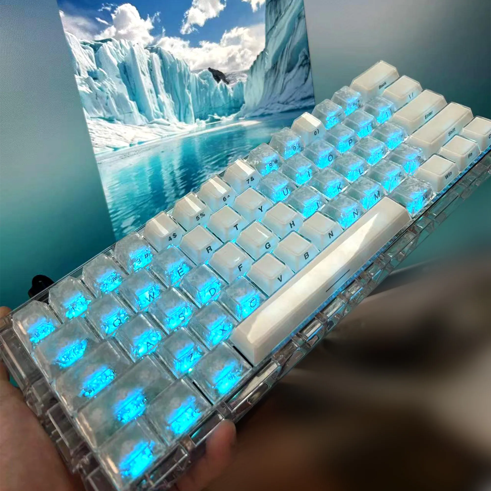 XVX Glacier Water Keycaps Set Carbon Fiber Ice Mist Transparent Side Engraved Original Mechanical Magnetic Switch KeyCaps