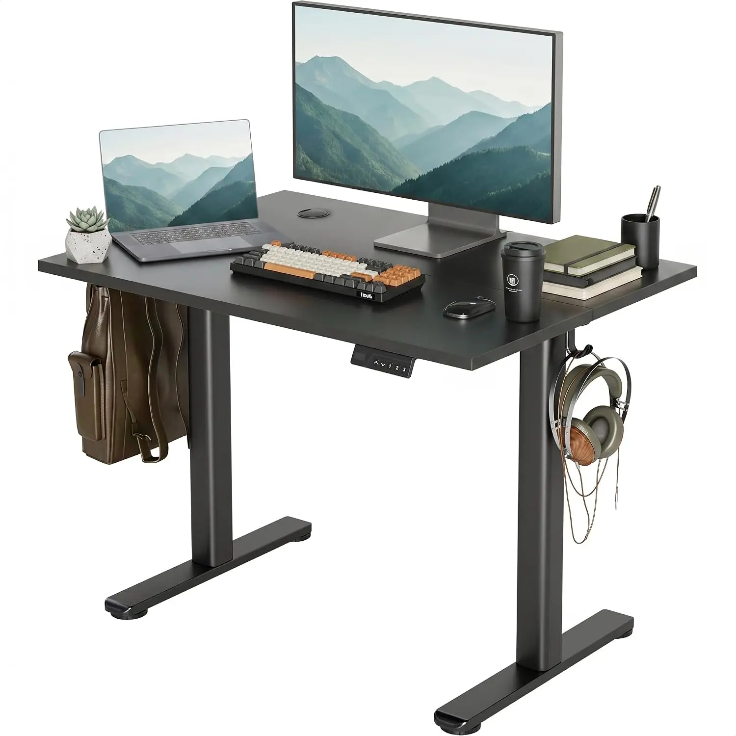 Claiks Electric Height Adjustable Standing Desk, 40x24 Inch, Deep Black