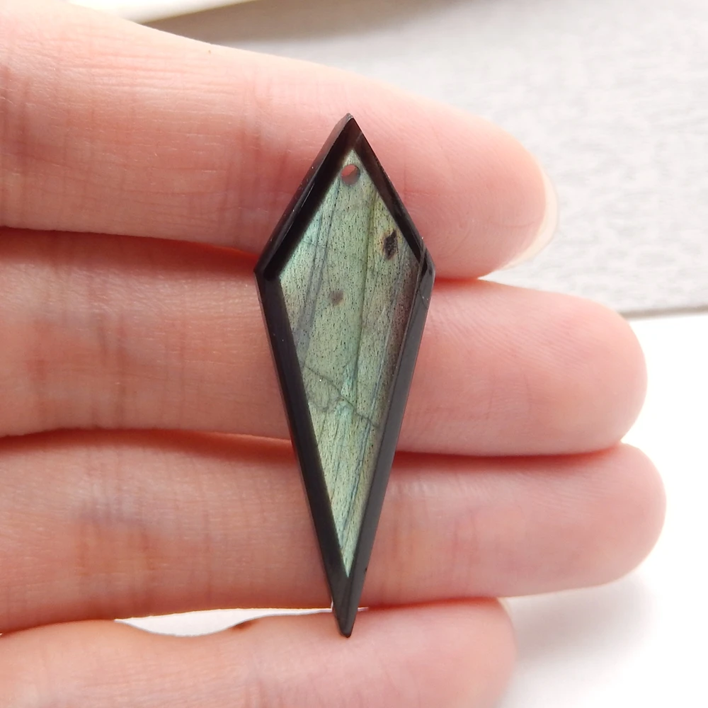 

Natural Labradorite and Obsidian Intarsia Pendant Necklace For Jewelry Making Charm Gift Accessories