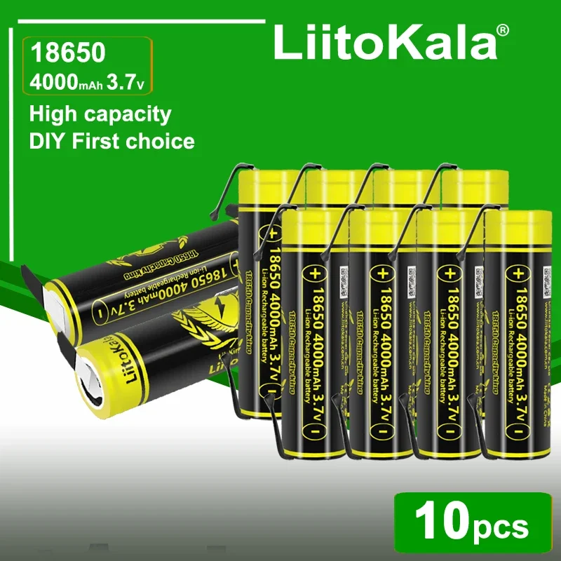 10pcs LiitoKala King4000-N Li-ion Battery 18650 3.7V 34000mAh Batteries For Flashlight Batteries Welding Nickel DIY Power Bank