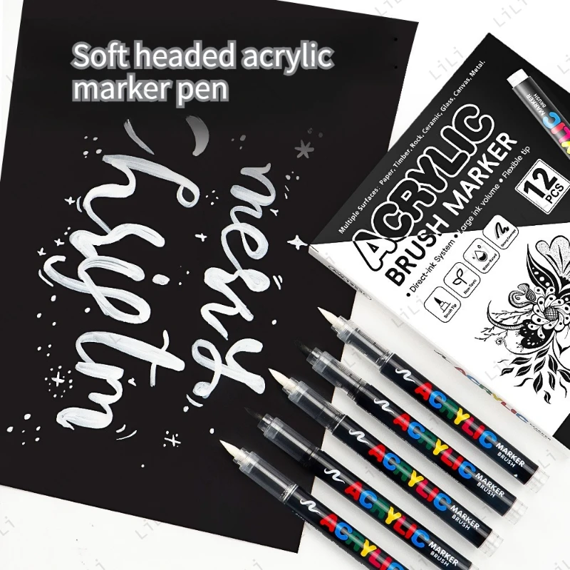 

Черно-белый прямой акриловый маркер с жидкой мягкой щетиной, специально разработан для иллюстраций и рисования искусства