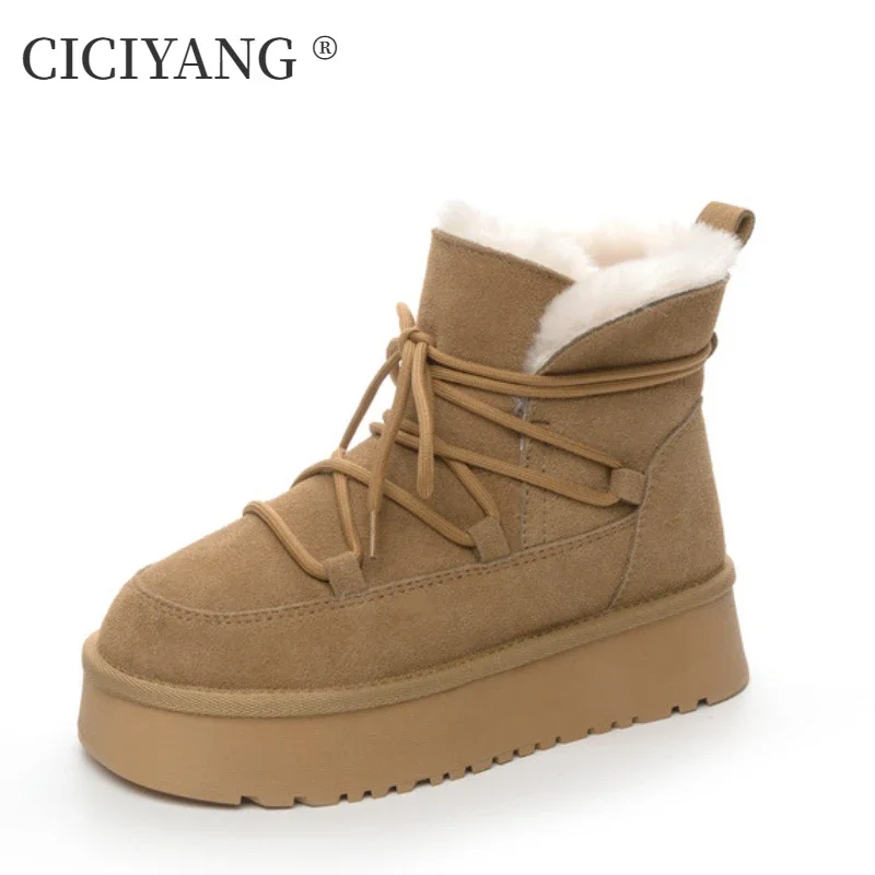 CICIYANG Snow Boots Women Cow Suede 2024 WinterFur Snow Ankle Boots Ladies Luxury Brand Chelsea Lady Round Head Chunky Platform