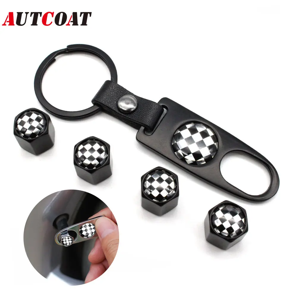 

1Set Anti-theft Car Tire wheel Valve Stems Black And White Style Air Caps With Leather buckle Wrench Zinc Alloy