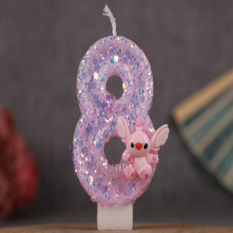 

Disney Lilo & Stitch 0-9 Pink Figure Candle 3D Stitch Cartoon Character Party Cake Insert Birthday Cake Decoration Gifts 1pcs