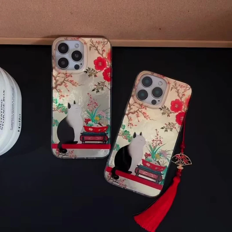 Luxury Cute Cat Flower Vortex pattern Clear Phone Case For iPhone 16 15 14Pro Max 14 13 12 11 XS XR X SE 7 8 Plus Silicone Cover - náhled 2