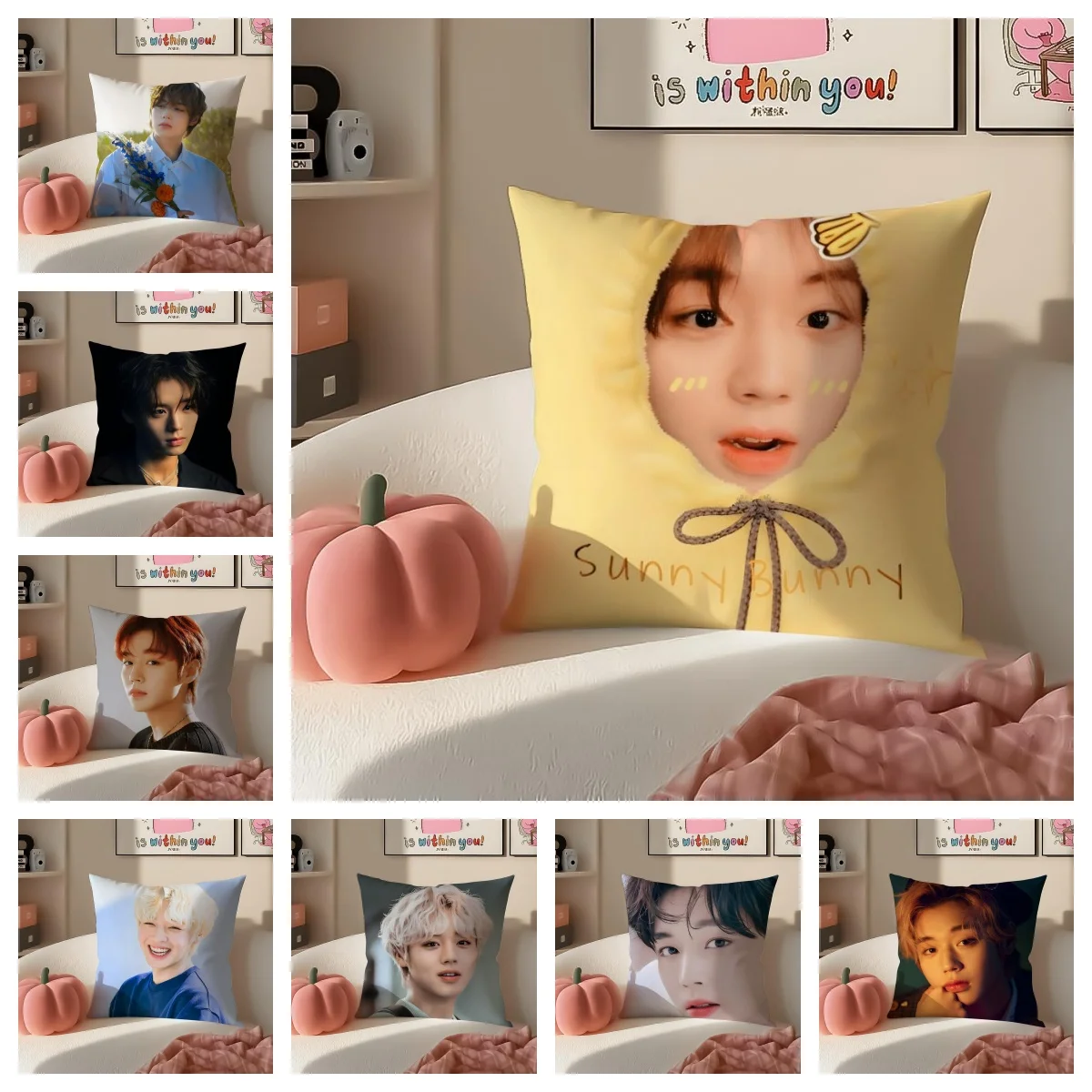 1pc KPop Idol Face Pillow Cover, Polyester 2D Double-Sided Print, Cute Star Portrait Art, K-Pop Fan Home & Car Decor Gift