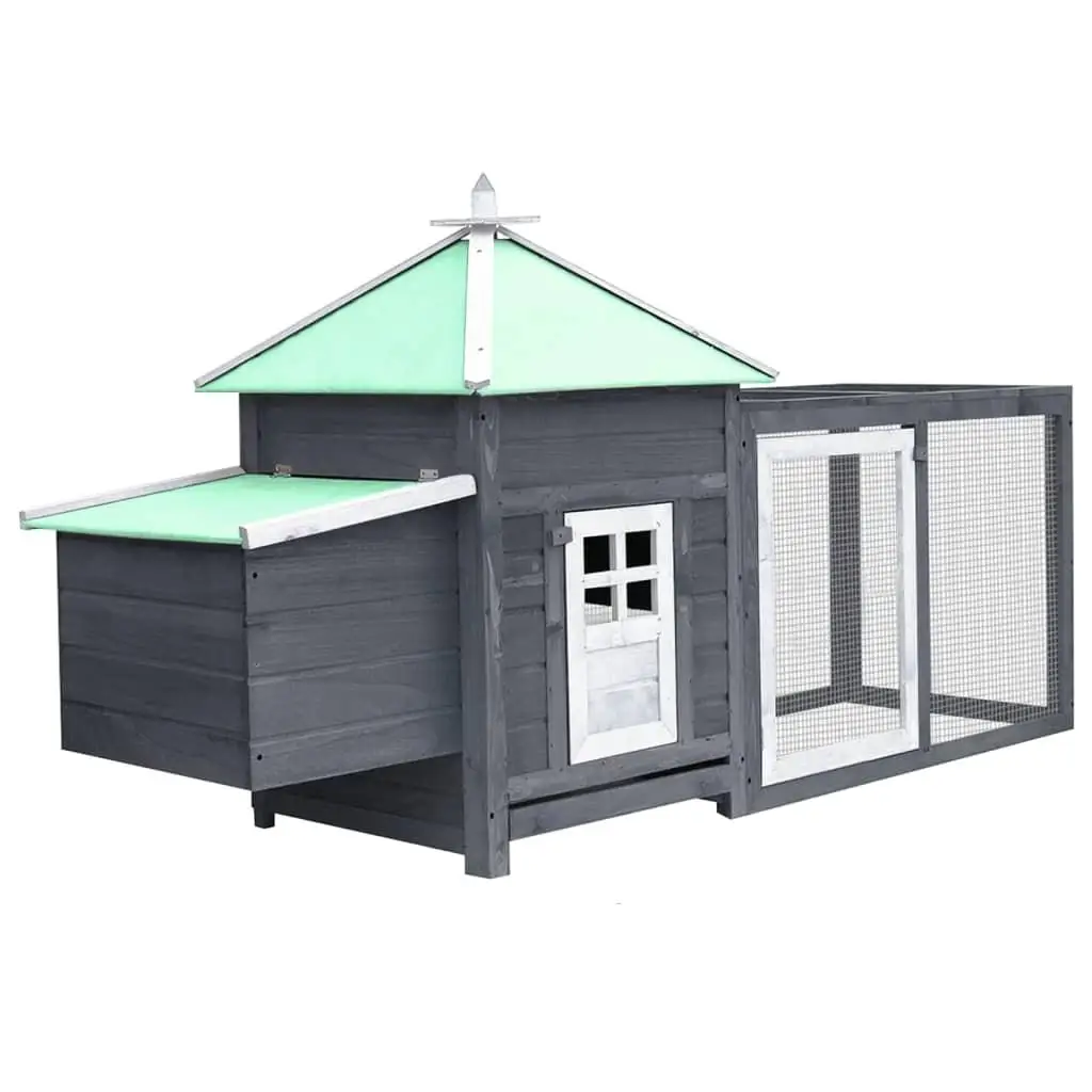 Gray Chicken Coop with Nest Box, 74.8x28.3x40.2 in Solid Firwood - Durable Poultry House