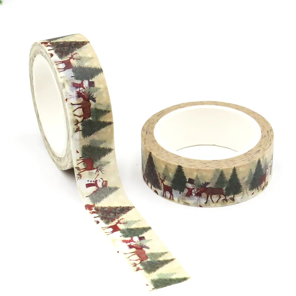 NEW 1PC 15mm x 10m Christmas Trees Snowman Elk Masking Adhesive Washi Tape stationery office supplies stationary tape sticker