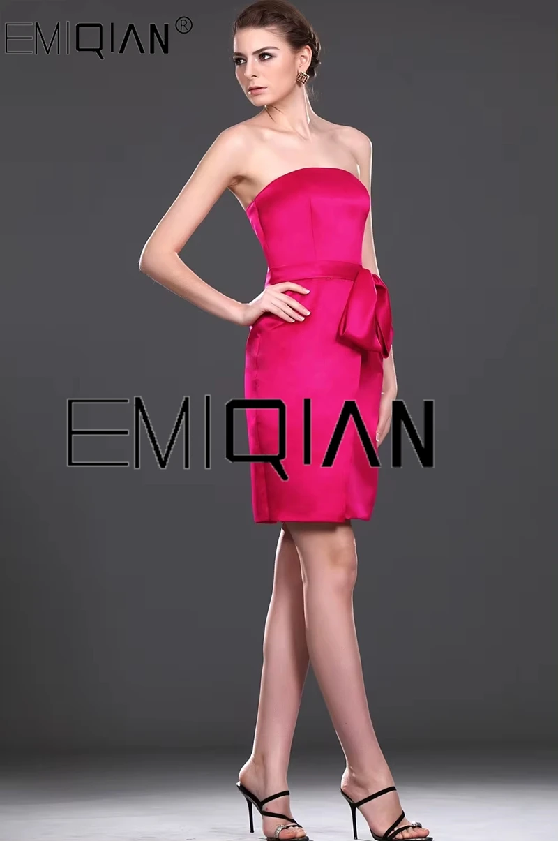 Strapless Sheath Formal Wedding Party Dress Bridesmaid Dress Above Knee Cocktail Party Dresses