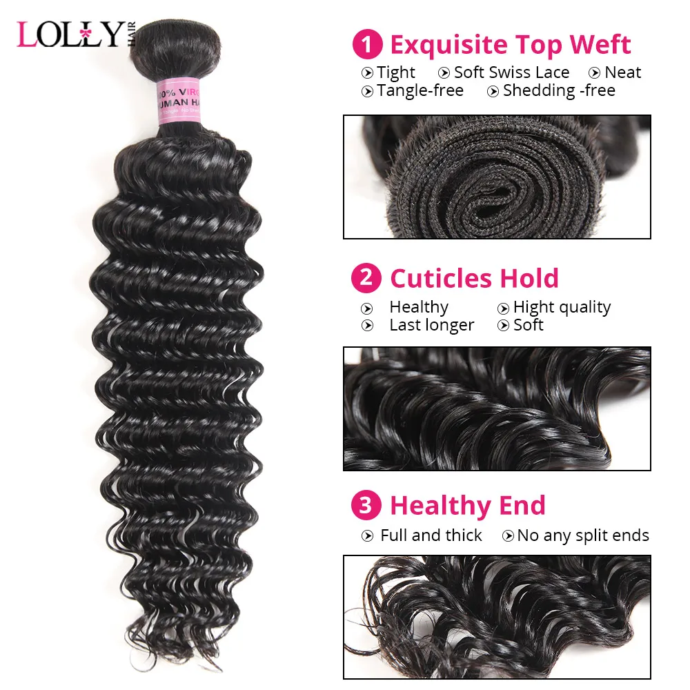 Lolly Deep Wave Bundles 1/3/4 PCS Bundles Human Hair Brazilian Hair Weave For Black Women 8-30