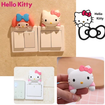 Hello Kitty Schakelaar Sticker Creative Thuis Slaapkamer Leuke Schakelaar Sticker Muur Socket Cover Plaat Decoratieve Sticker Beschermhoes