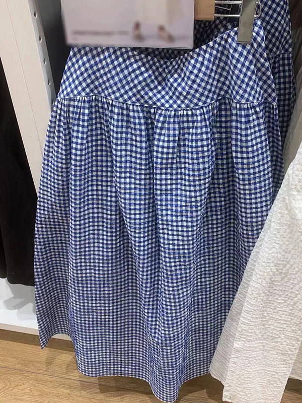Falda informal de verano con hojas de burbujas, falda larga por debajo de la rodilla, cintura alta, mezcla de poliéster y a...