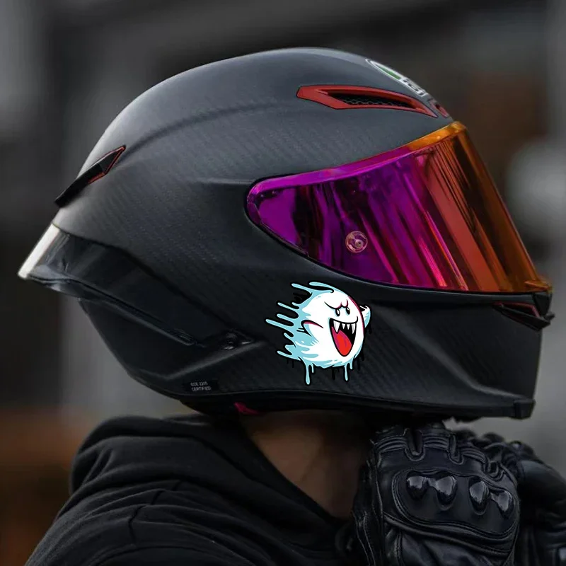 Melting Ghost Left & Right Motorcycle Helmet Stickers, Vinyl Decals for Motocross Cafe Racer Fuel Tank Window JDM Racing Decor