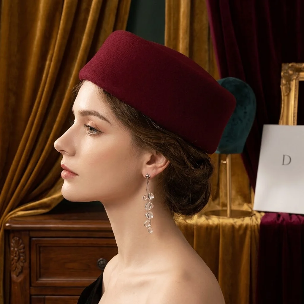 

Fashion High Quality Hard Top Wool Felt Berets Concave Top British Retro Vintage Fedoras Hats Wedding Fascinator Hats Wedding
