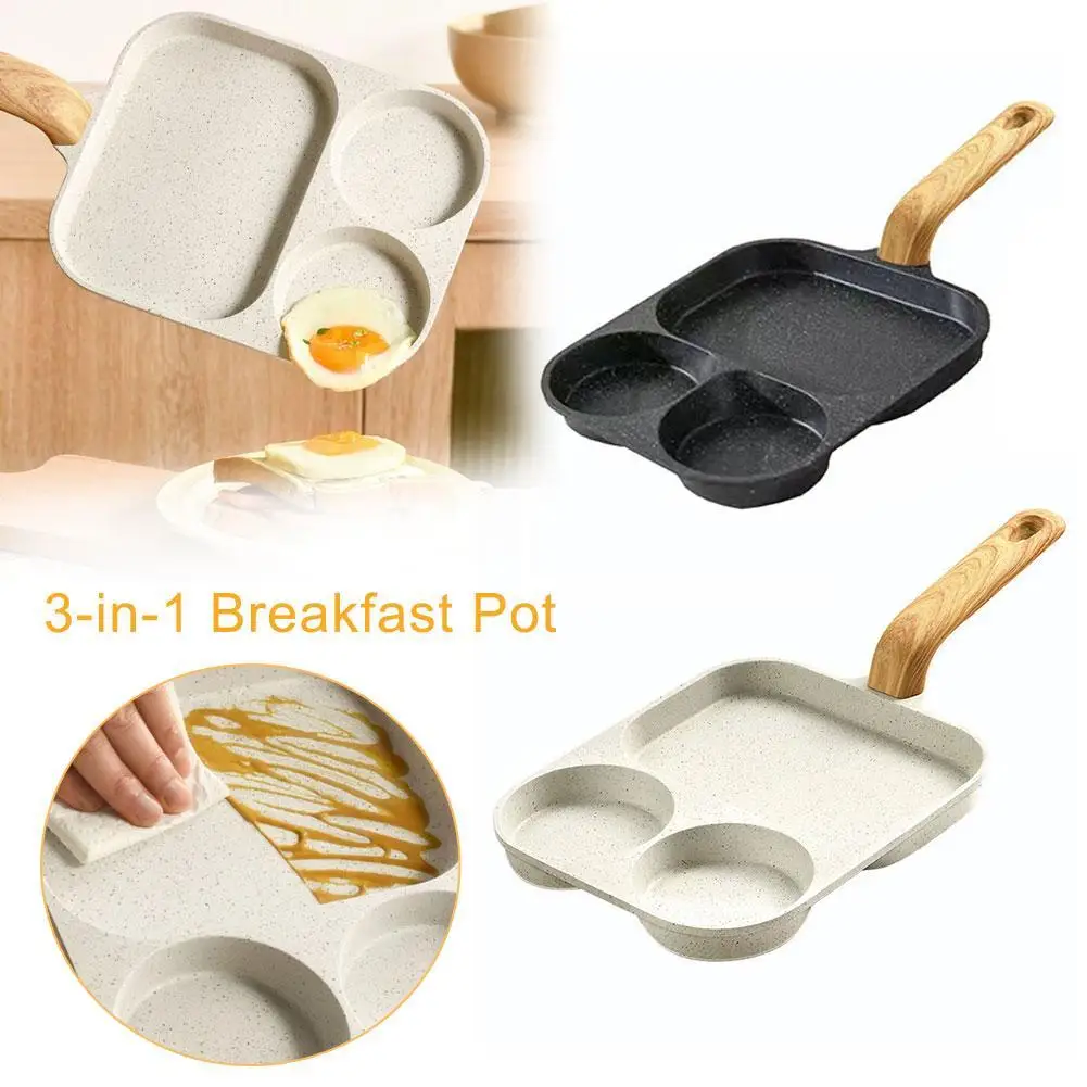 3-In-1 Home Breakfast Frying Pan Aluminum Single Bottom Multi-Purpose Non-Stick Pan Fried Egg Burger Patty Steak